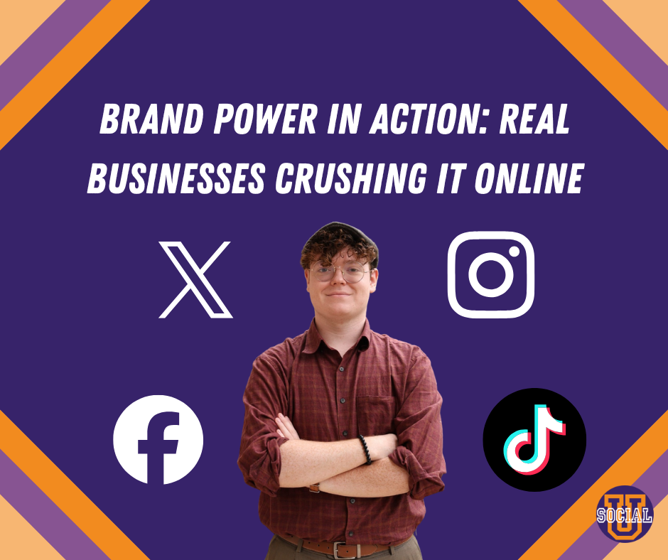 An individual standing in front of four social media logos.