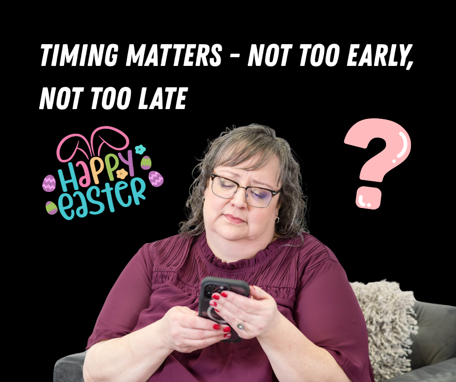 A woman confused at an Easter post in October.